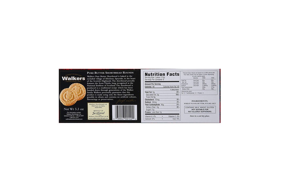 Walker's Short Bread Rounds,Butter    Box  150 grams